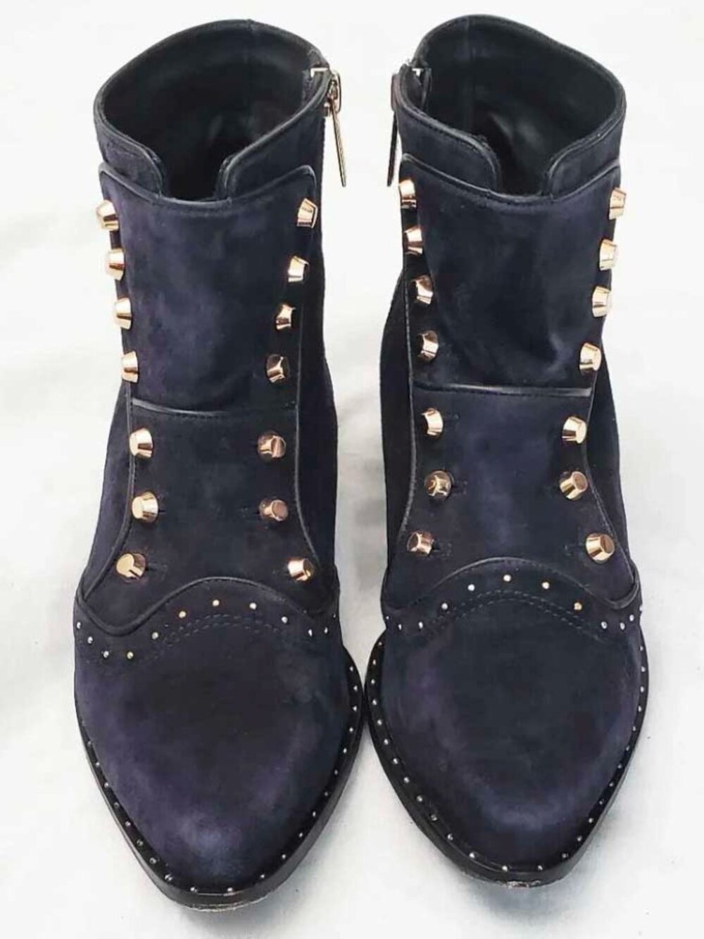 Ivy Kirzhner Womens Soldier Stud Suede Leather Ankle Boots Booties in Navy 9/9.5